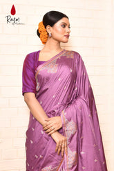Lilac Mushru Satin Banarasi Handloom Saree With Blouse